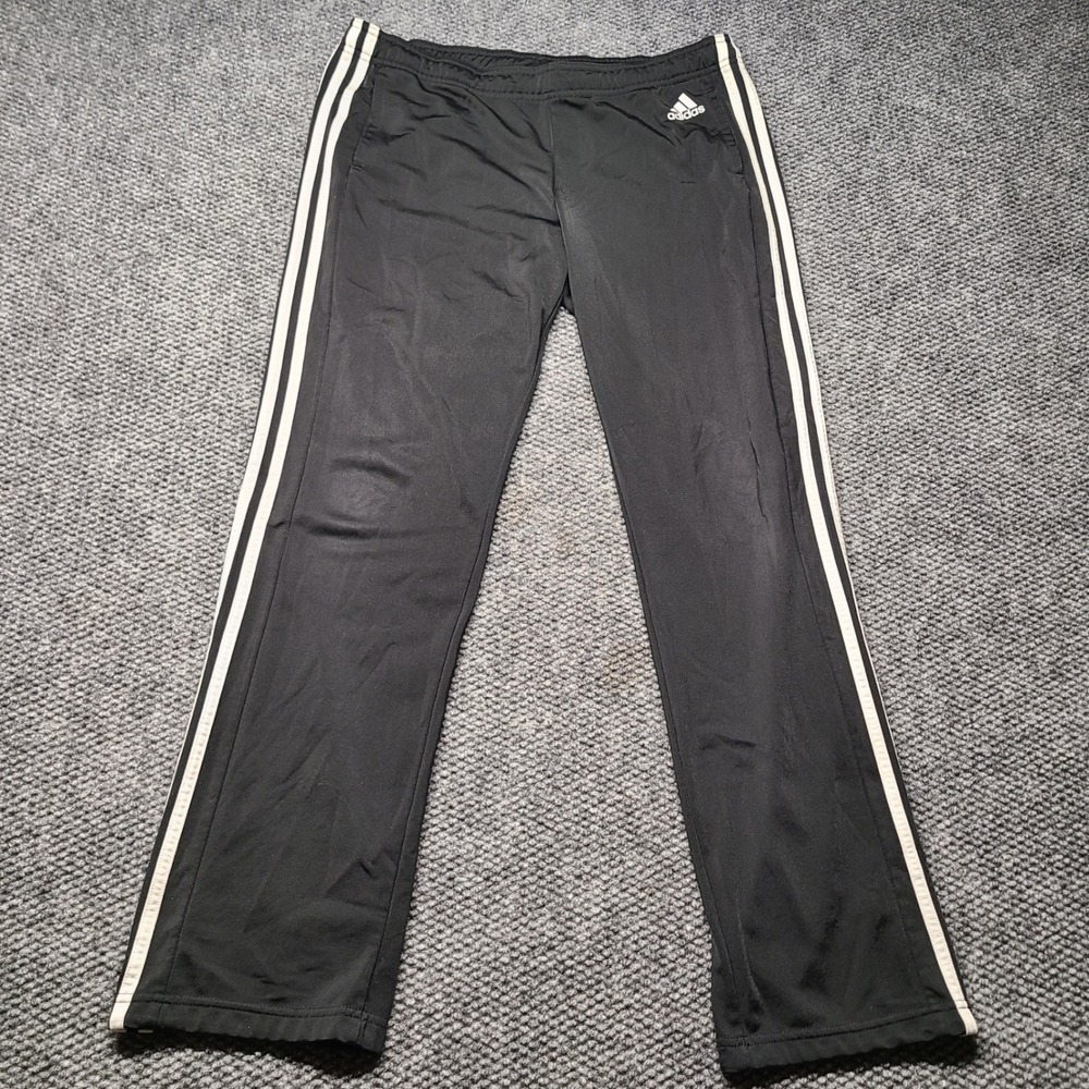 Adidas Womens Track Pants Black White 3 Stripe Athletic sweats straight leg M
